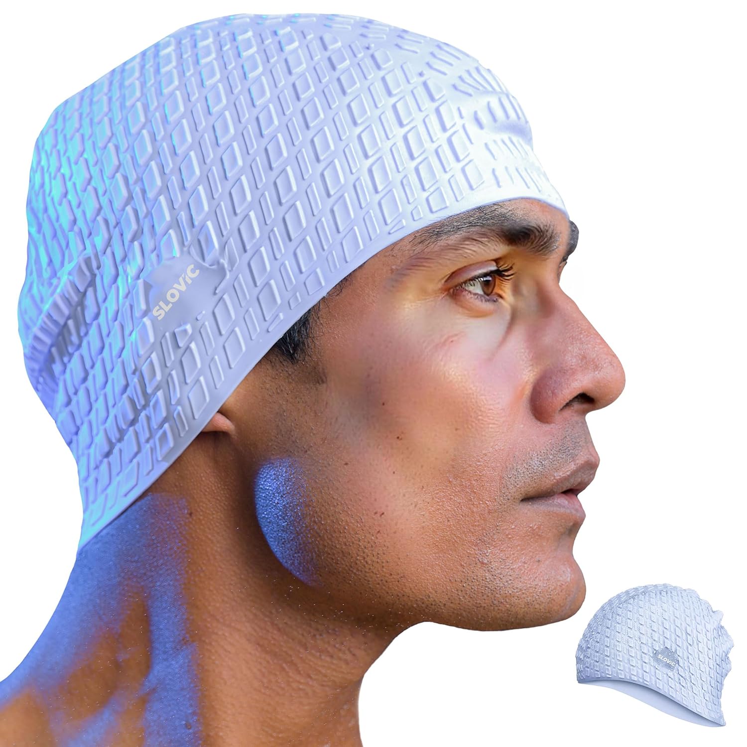 Swimming Cap For Men- Blue Embossed