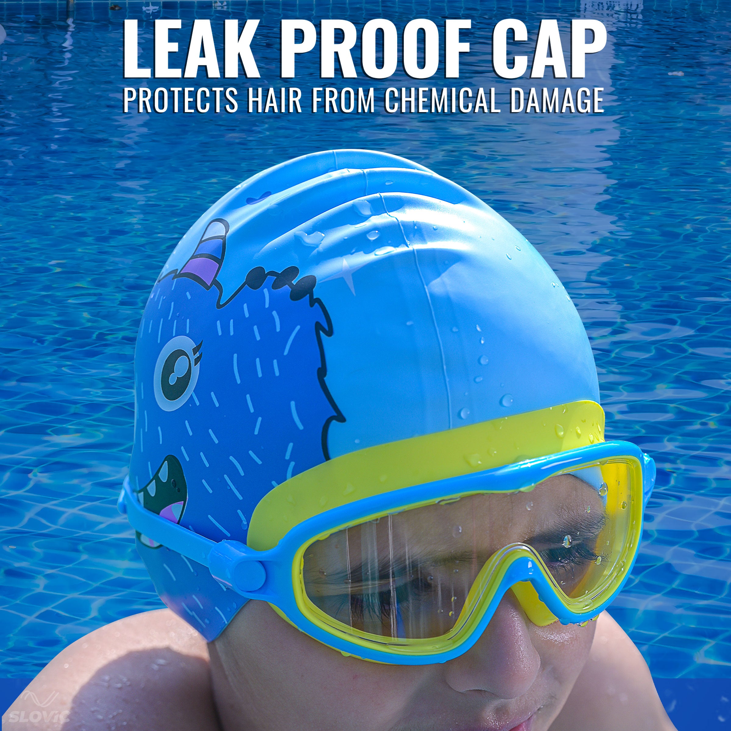 Bear Print Swim Cap for Boys – 100% Silicone | Anti-Chlorine, Tear-Resist, Reduces Drag