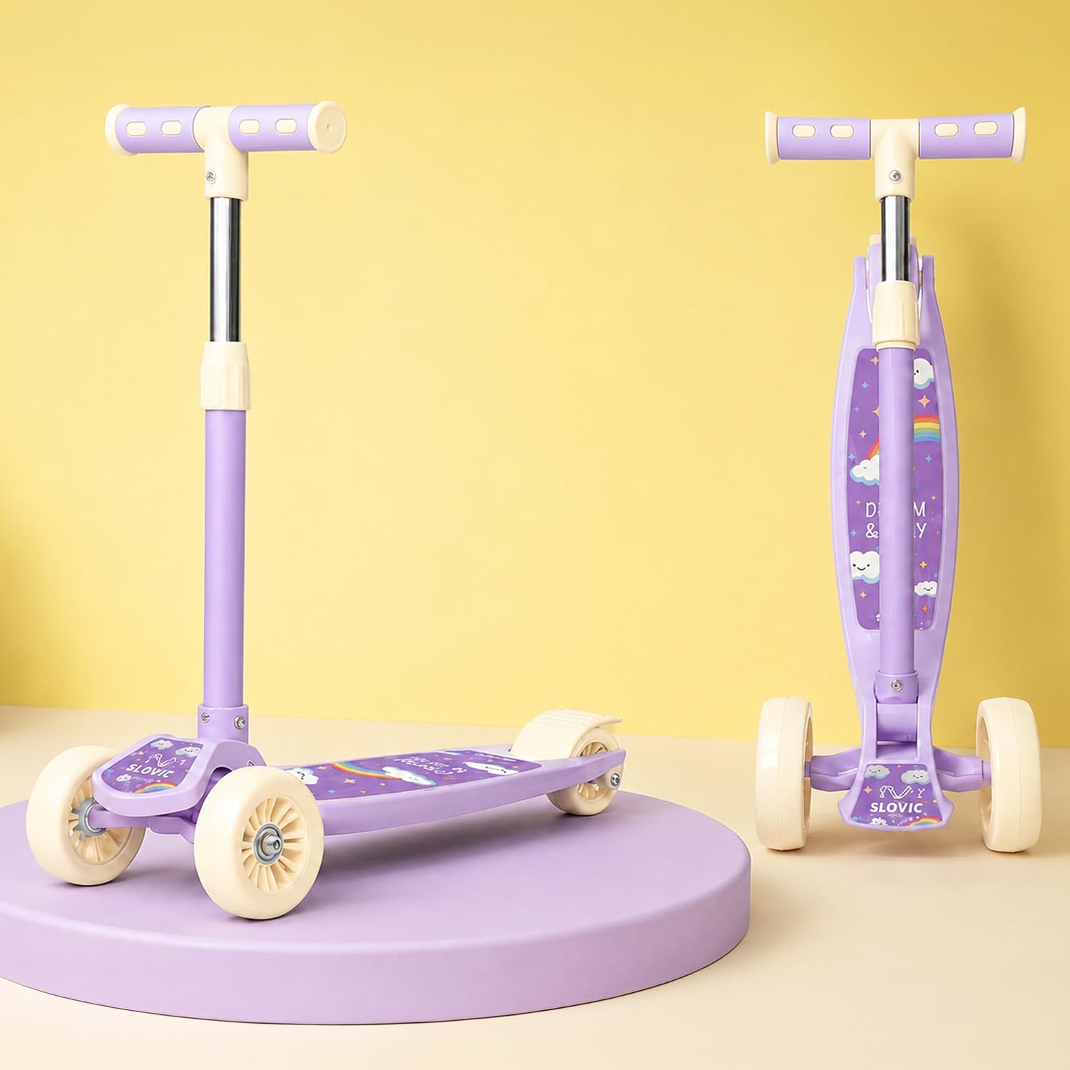 Foldable Kick Scooter – 3-Wheel, Adjustable & BIS Approved | Purple