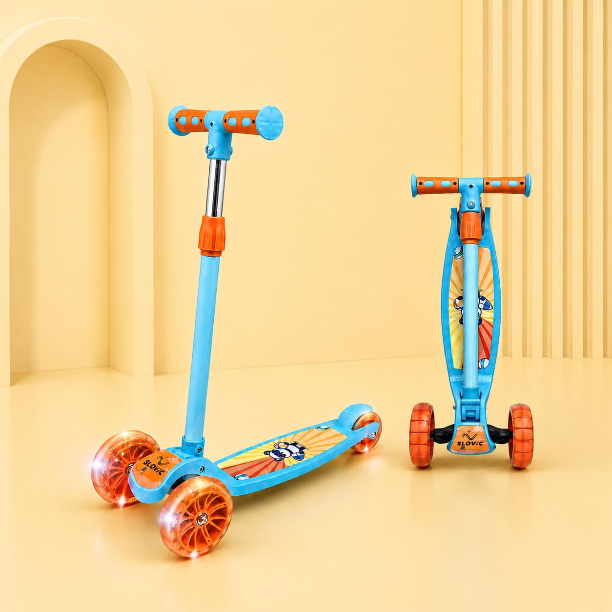 LED Kick Scooter - 3-Wheel, Adjustable & Foldable
