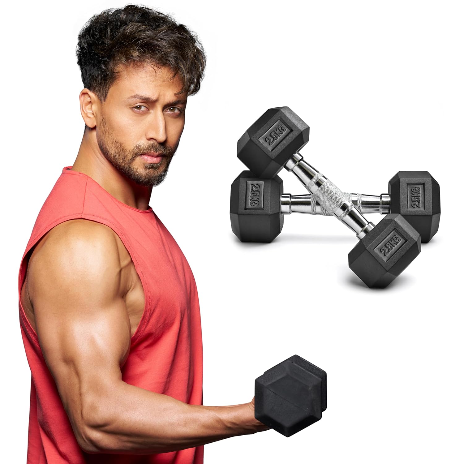 2.5 kg Hexa Rubber Dumbbells (Pair) | Anti-Slip Grip