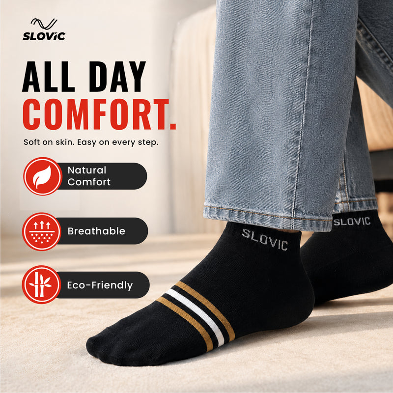Men's Socks - Set of 3 - Bamboo Fabric - Comfortable Everyday Socks - Multicolour