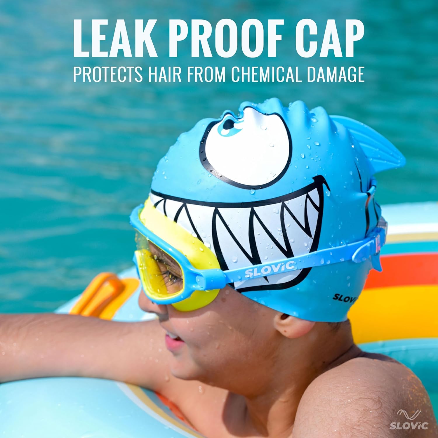 Shark Swimming Combo For Boys – Silicone Cap & Goggles | Anti-Chlorine, Tear-Resist