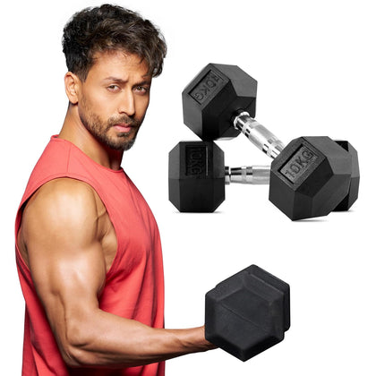 10 kg Hexa Rubber Dumbbells (Pair) | Anti-Slip Grip