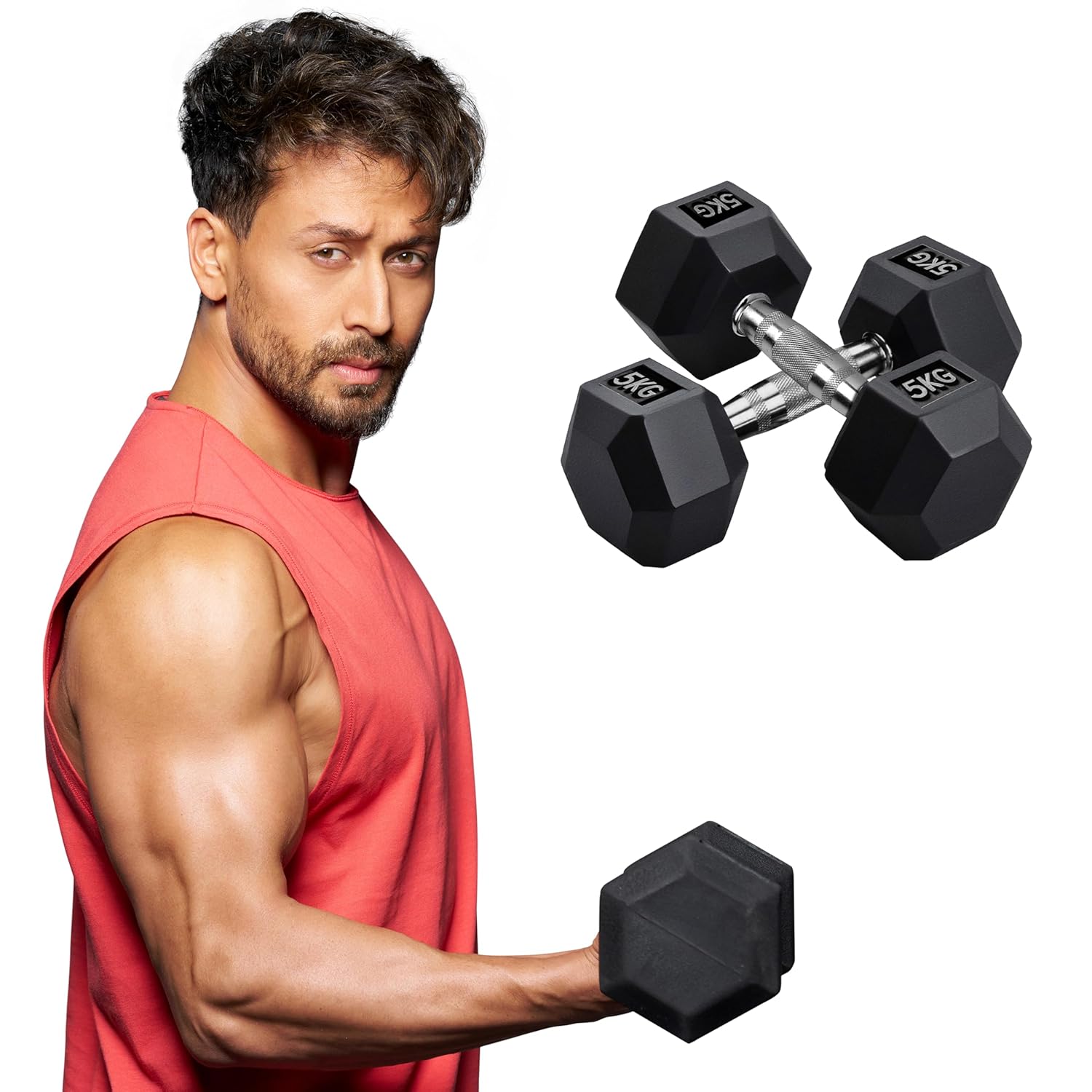 5 kg Hexa Rubber Dumbbells (Pair) | Anti-Slip Grip