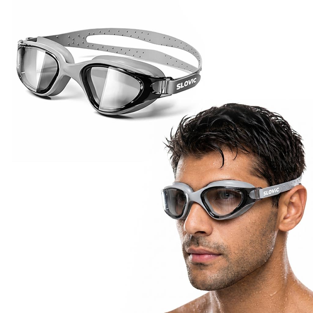 Swimming Goggles – Anti-Fog, UV Protection, Unisex, Easy-Adjust & Tangle-Free (Grey)