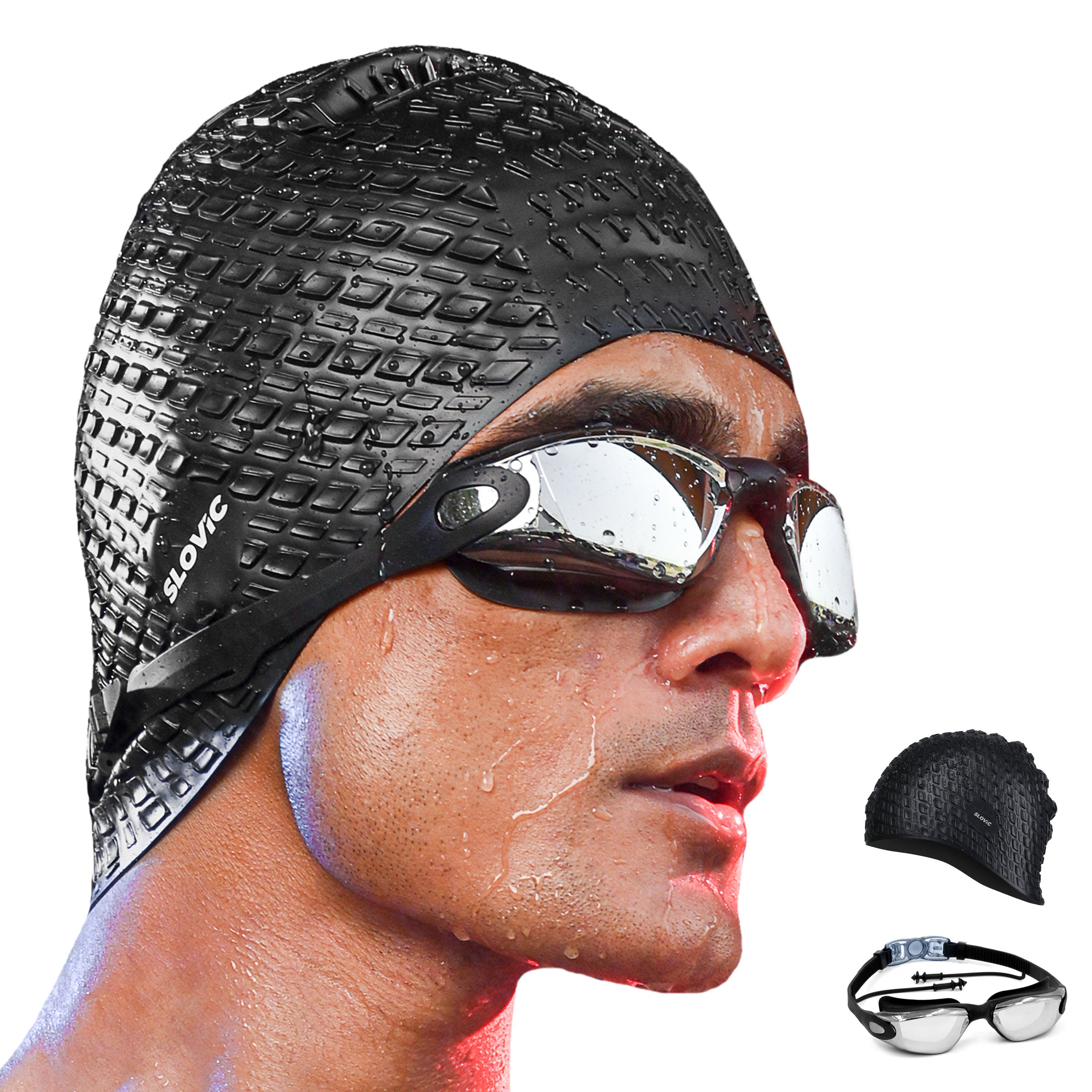 Swimming Combo – Unisex Goggles & Silicone Cap, Anti‑Fog, UV Protection, Universal Fit (Black)