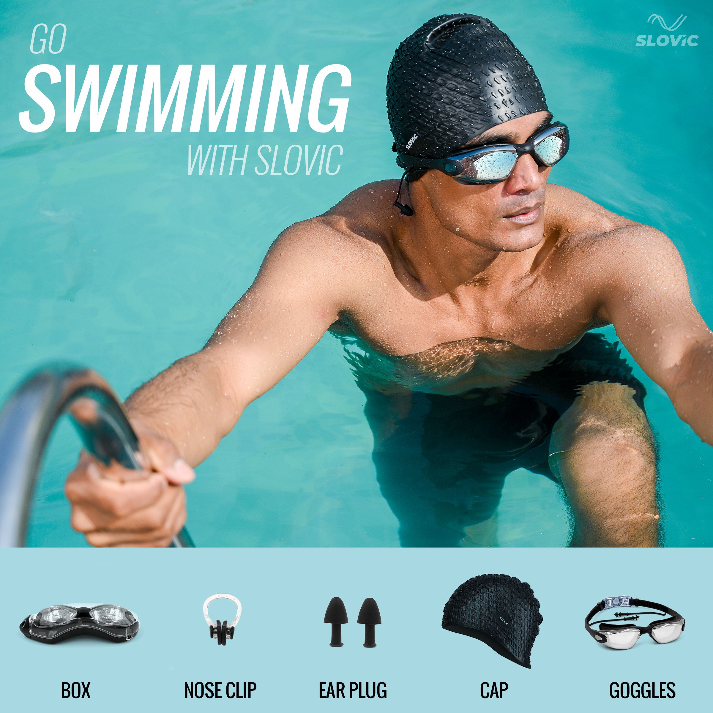 Swimming Combo – Unisex Goggles & Silicone Cap, Anti‑Fog, UV Protection, Universal Fit (Black)
