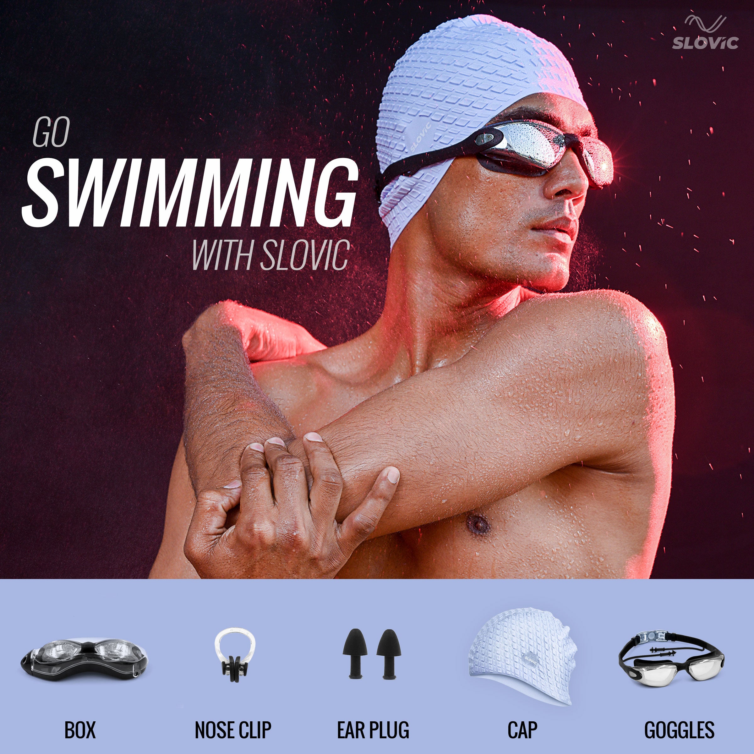 Swimming Combo – Goggles & Silicone Cap, Anti‑Fog, UV Protection, Universal Fit (Black + Blue)
