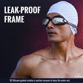 Swimming Combo – Goggles & Silicone Cap, Anti‑Fog, UV Protection, Universal Fit (Black + Blue)