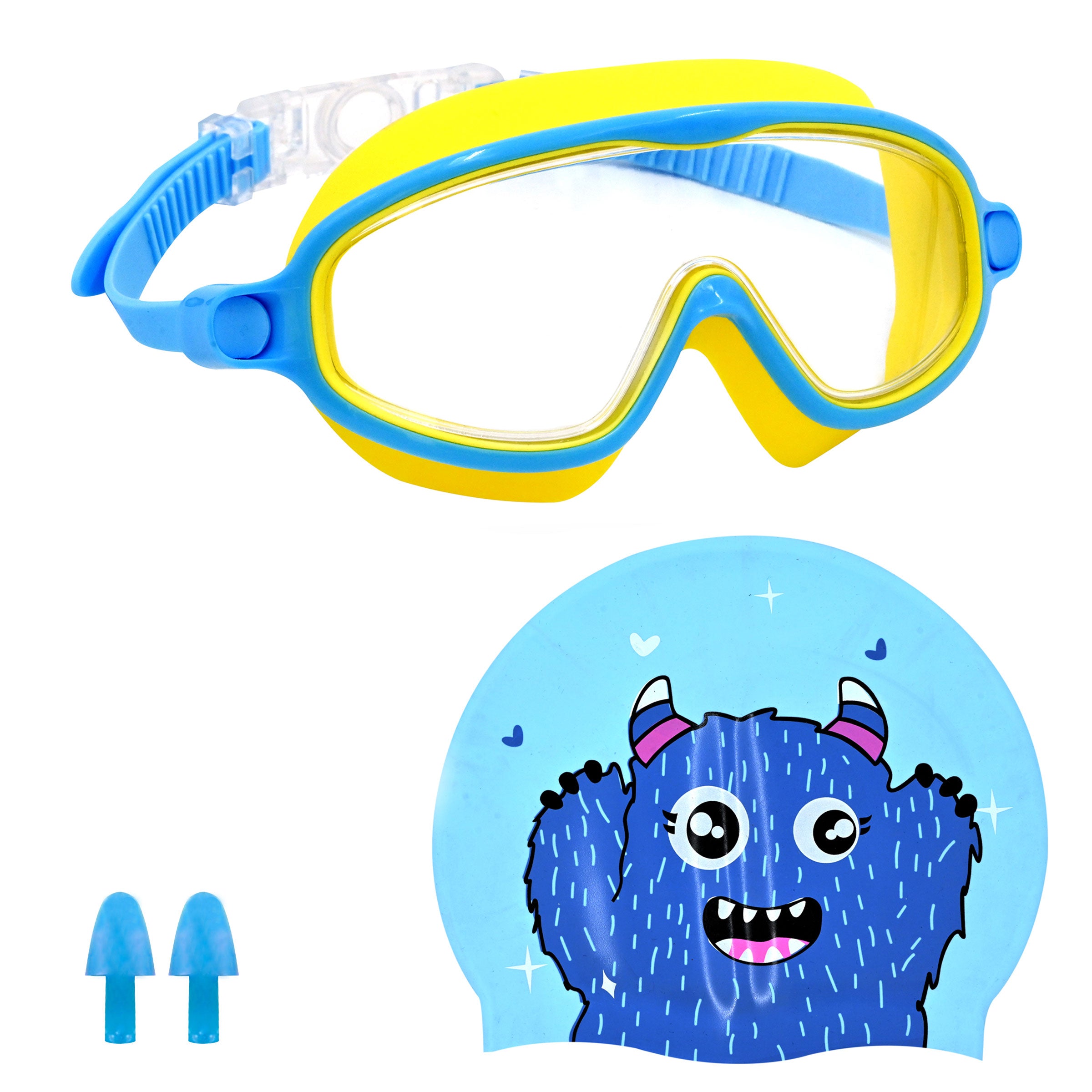 Bear Swimming Combo For Boys – Silicone Cap + Goggles | Anti-Chlorine, Tear-Resist
