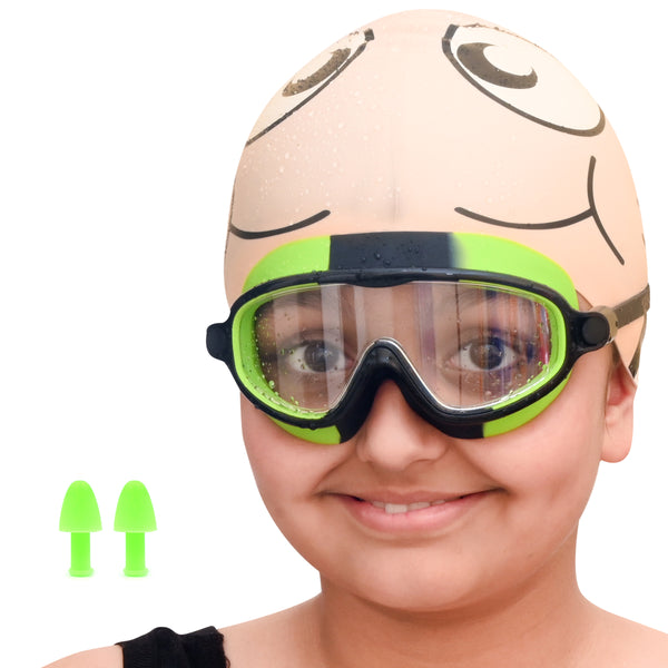 Swimming Goggles | Kids | USwimming Goggles for Kids – Anti‑Fog, UV Protection, Big Frame, Ages 6–14 (Green)nisex | Green