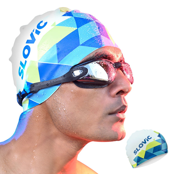 Swimming Cap for Adults  – Box Pattern, Anti‑Skid, Tear‑Resistant, Fits Long Hair (Silicone)