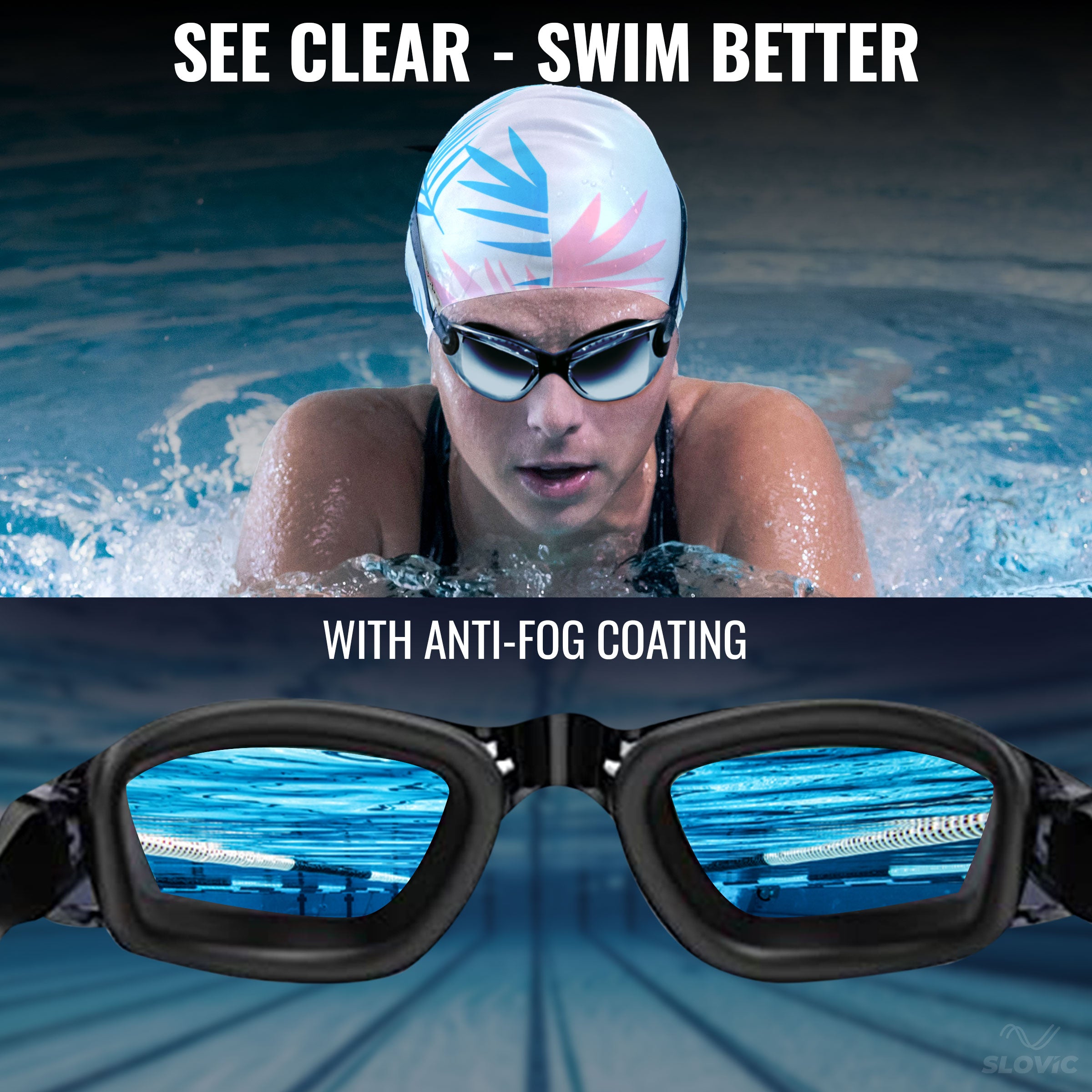 Swimming Combo – Goggles & Silicone Cap, Anti‑Fog, UV Protection | Adult | (White Leaf & Black)