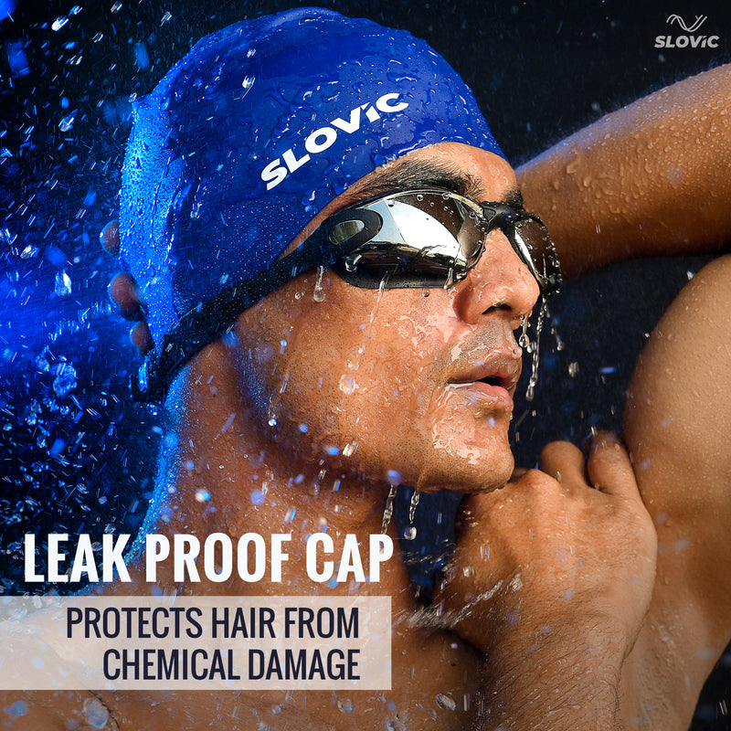 Swimming Combo – Goggles & Silicone Cap, Anti‑Fog, UV Protection (Black & Blue)