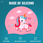 Unicorn Print Swim Cap for Girls (Pink) – 100% Silicone | Anti-Chlorine, Tear-Resist