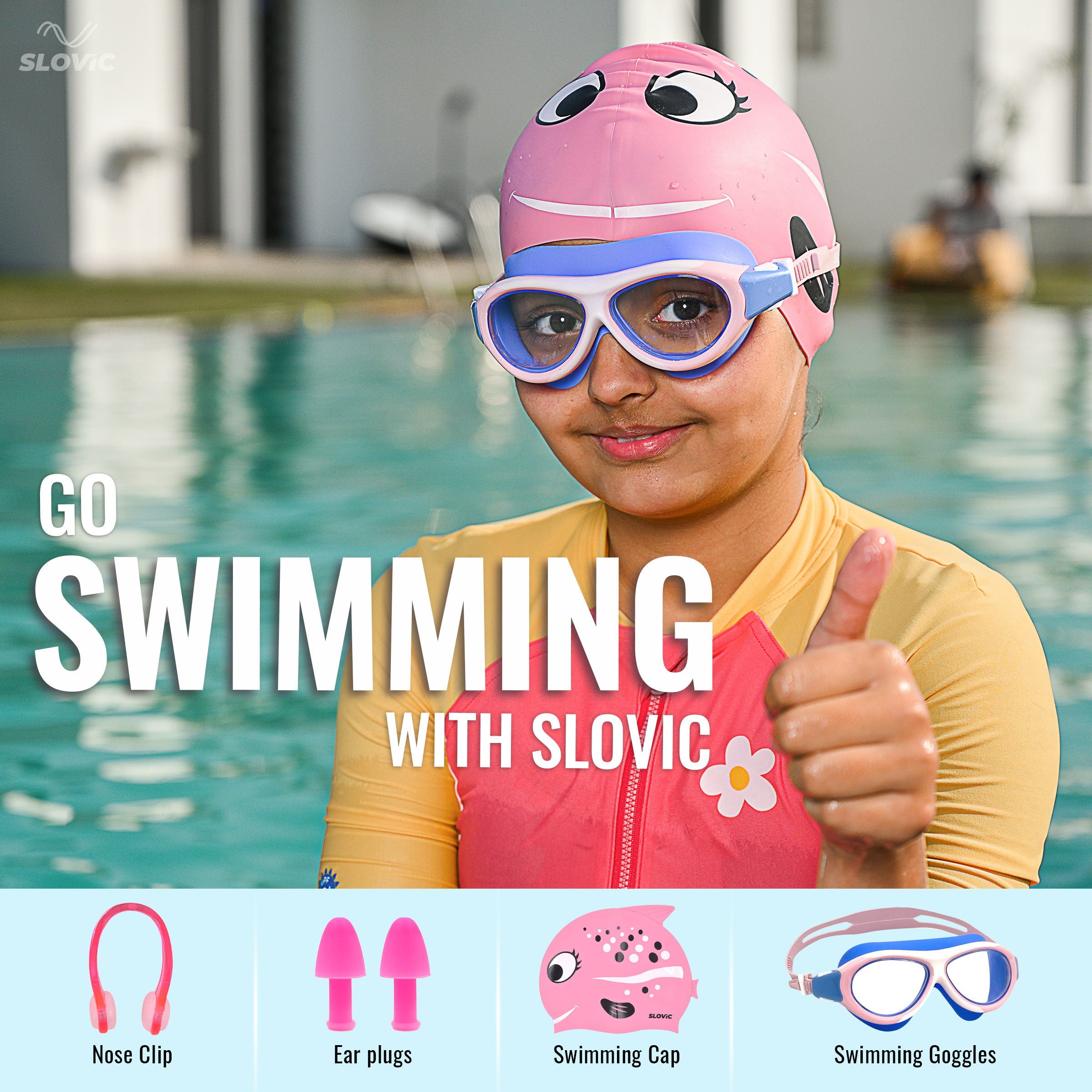 Fish Swimming Combo For Girls – Silicone Cap & Goggles | Anti-Chlorine, Tear-Resist