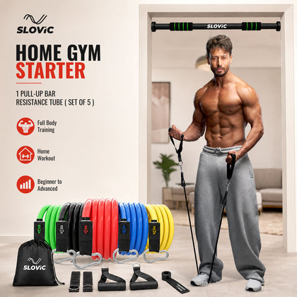Complete Home Gym Starter 100 Kg No-Screw Bar + 5–45kg Resistance Tubes