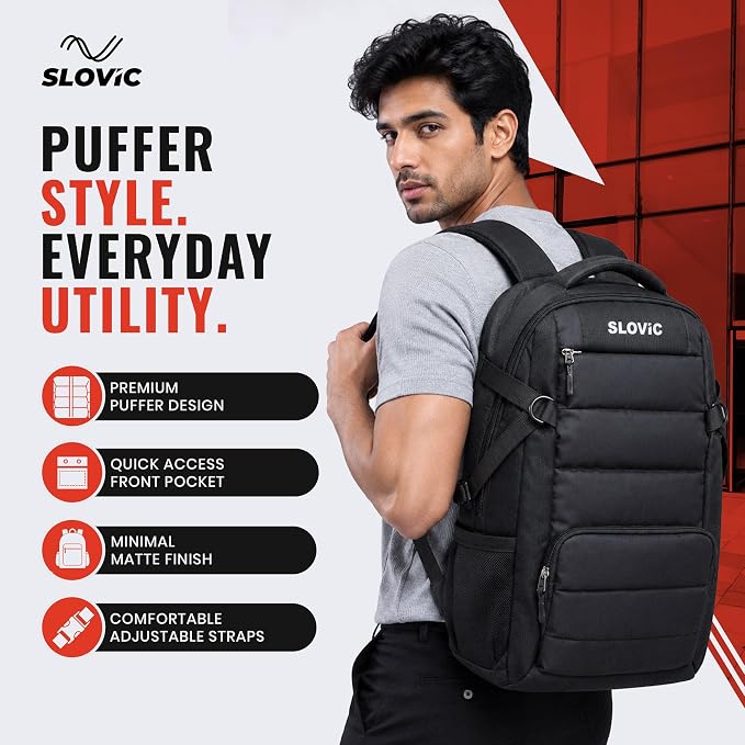 Puffer Design Laptop Bag for Men & Women [30 LTR] - Water Resistant Backpack - Black