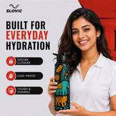 1L Stainless Steel Bottle with Art - India Design, Matt Finish