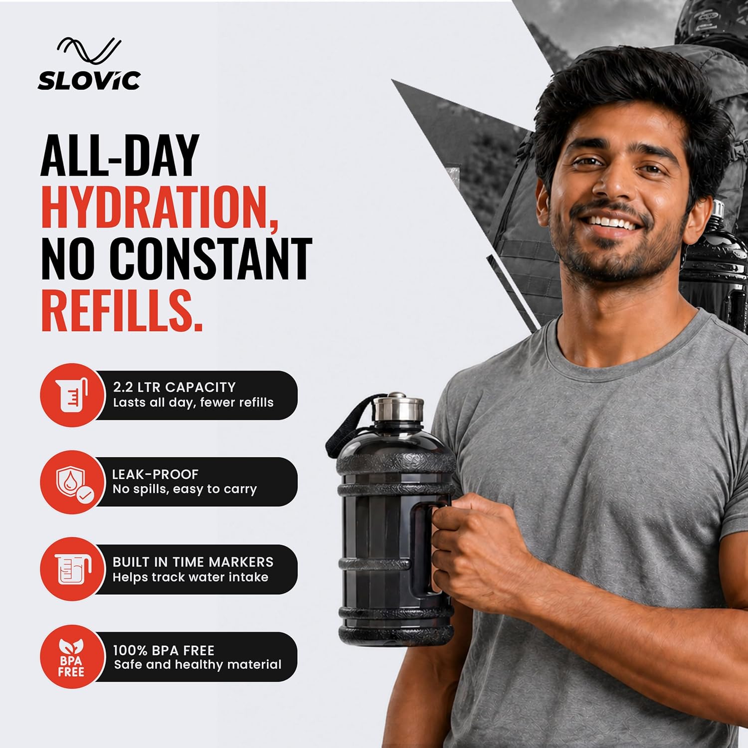 Gallon Water Bottle 2.2 Litre | Transparent