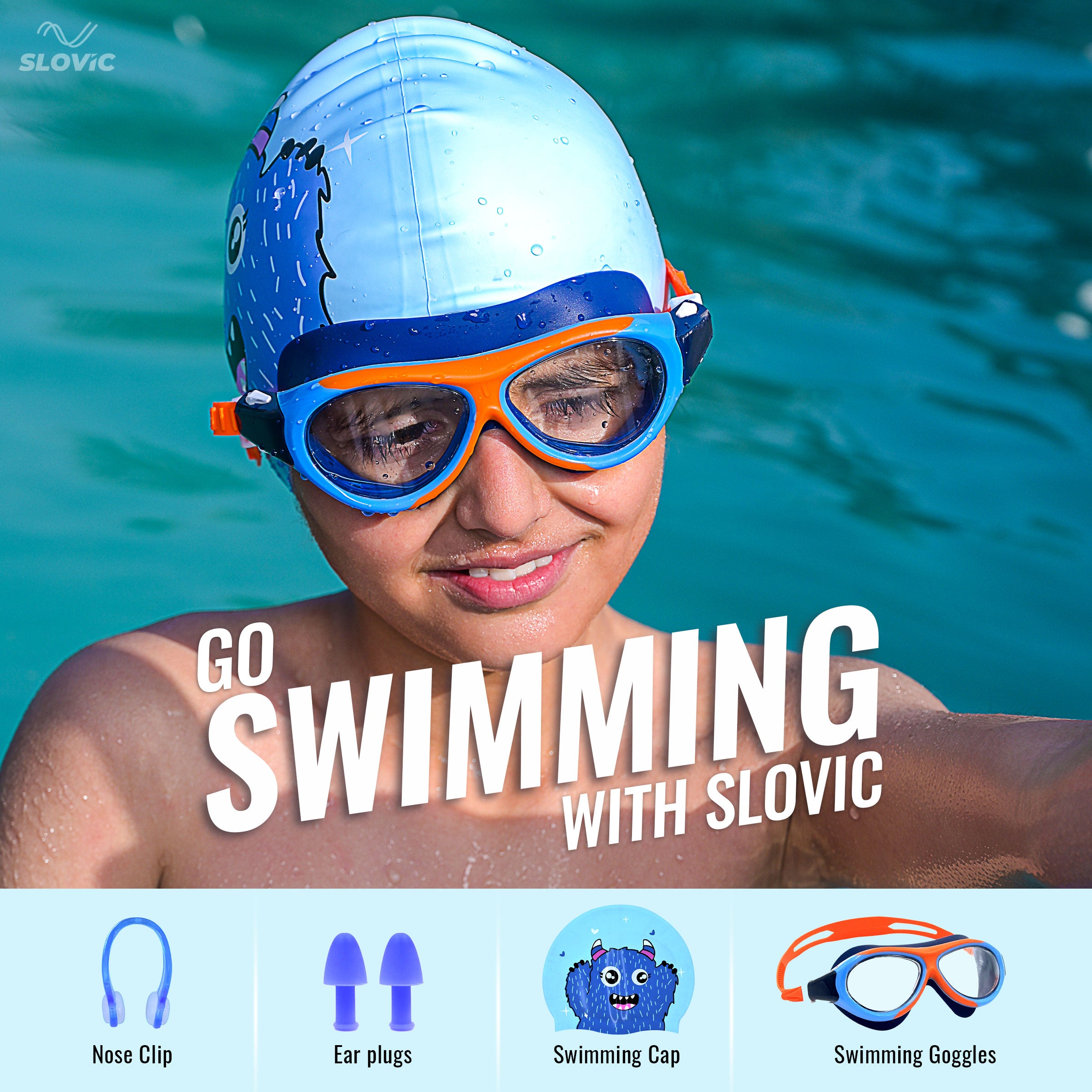 Bear Swimming Combo For Boys – Silicone Cap & Goggles | Anti-Chlorine, Tear-Resist