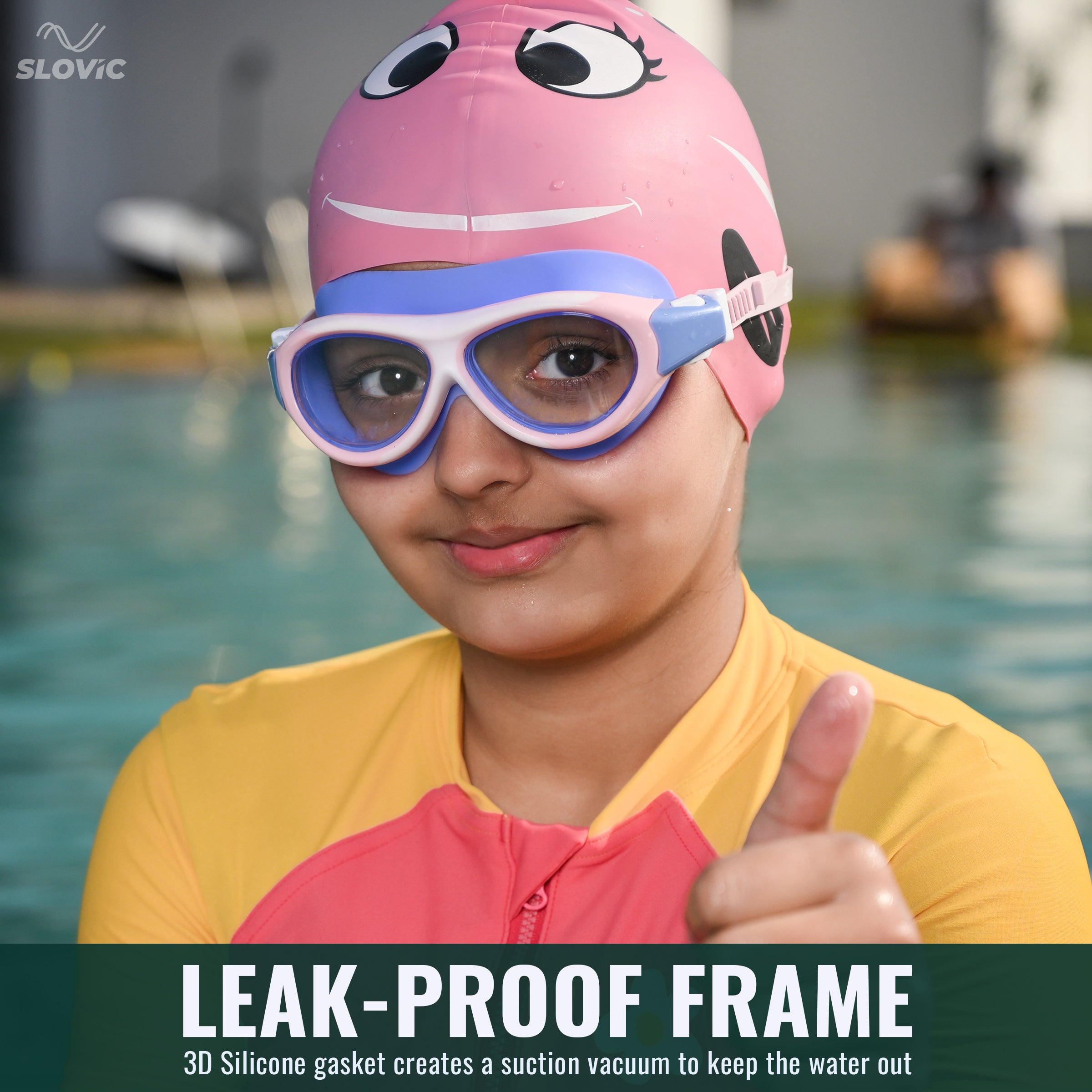 Swimming Goggles for Kids (Pink) – UV & Anti-Fog | Includes Ear Plugs & Nose Clip