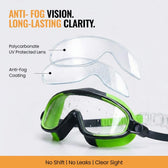 Swimming Goggles for Kids (Green) – UV & Anti-Fog | Includes Ear Plugs & Nose Clip