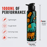 1L Stainless Steel Bottle with Art - India Design, Matt Finish
