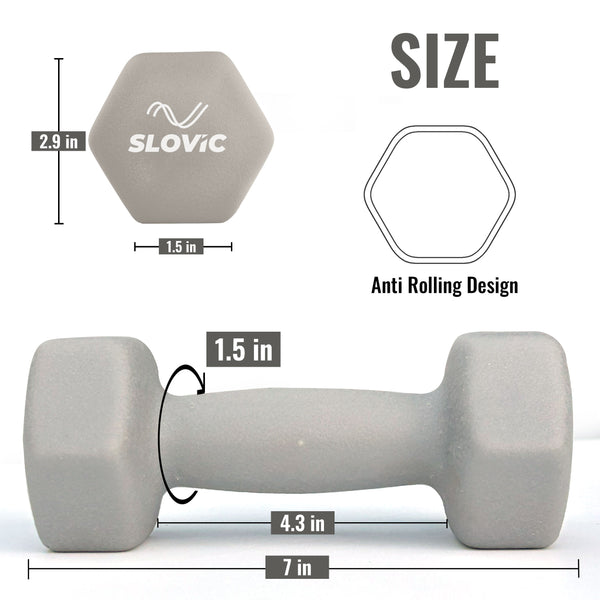 Slovic Dumbbell Set [2.5 Kg Each] | Neoprene Dumbbells for Home Gym Workout | Anti-Skied Iron Dumbell | Equipment for Women [Grey]