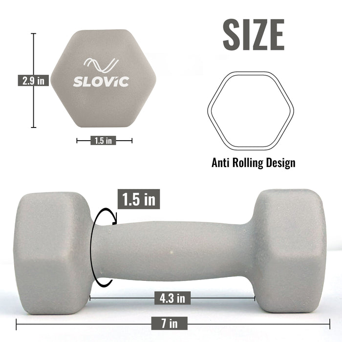 Slovic Dumbbell Set [2.5 Kg Each] | Neoprene Dumbbells for Home Gym Workout | Anti-Skied Iron Dumbell | Equipment for Women [Grey]