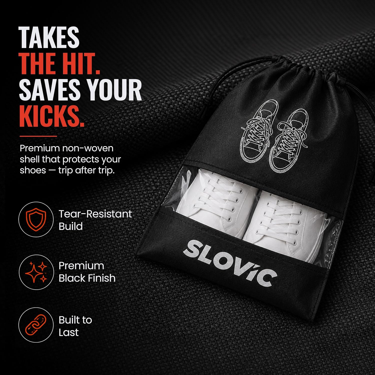 Shoe Bag for Men & Women [Pack of 6] | Travel Shoe Organizer with See-Through Window | Black