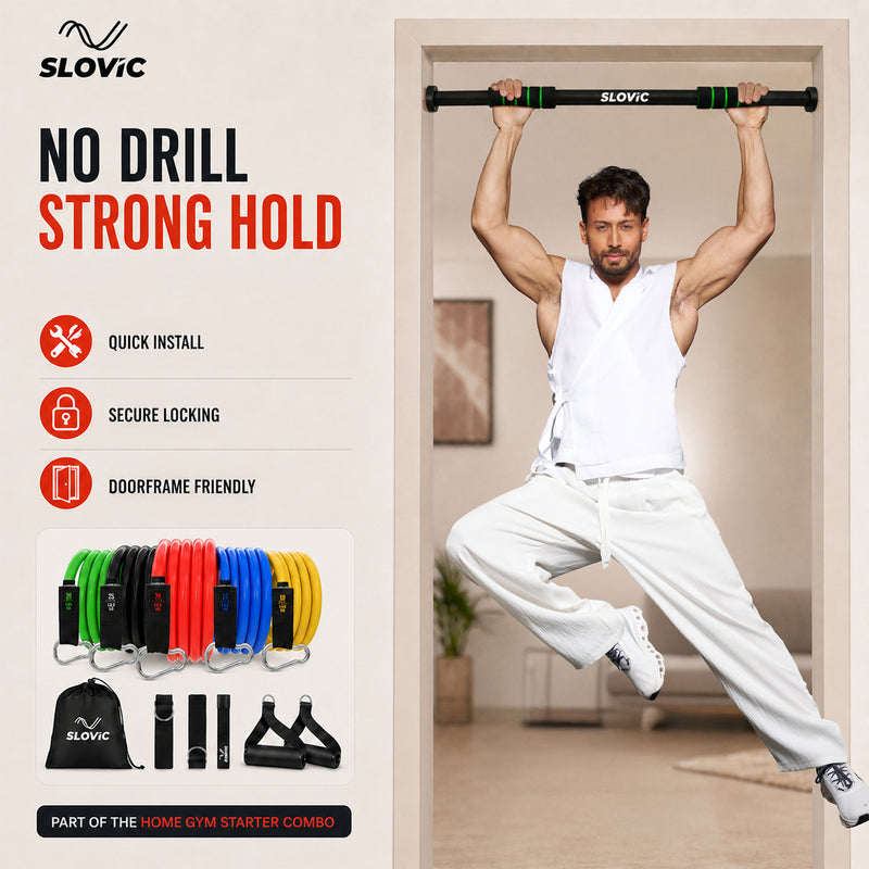 Complete Home Gym Starter 100 Kg No-Screw Bar + 5–45kg Resistance Tubes