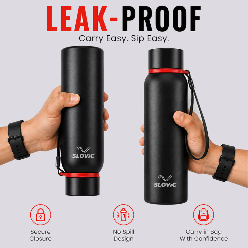 Insulated Water Bottle - 750ml, 24-Hour Temp - Black