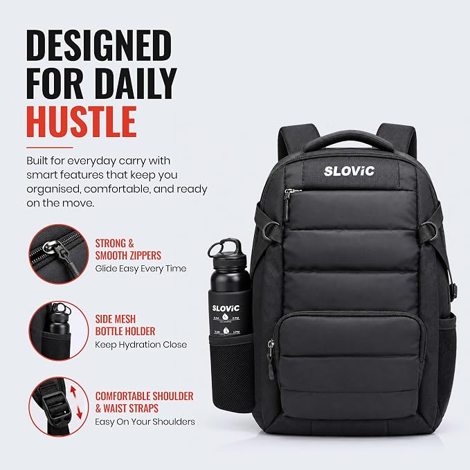 Puffer Design Laptop Bag for Men & Women [30 LTR] - Water Resistant Backpack - Black