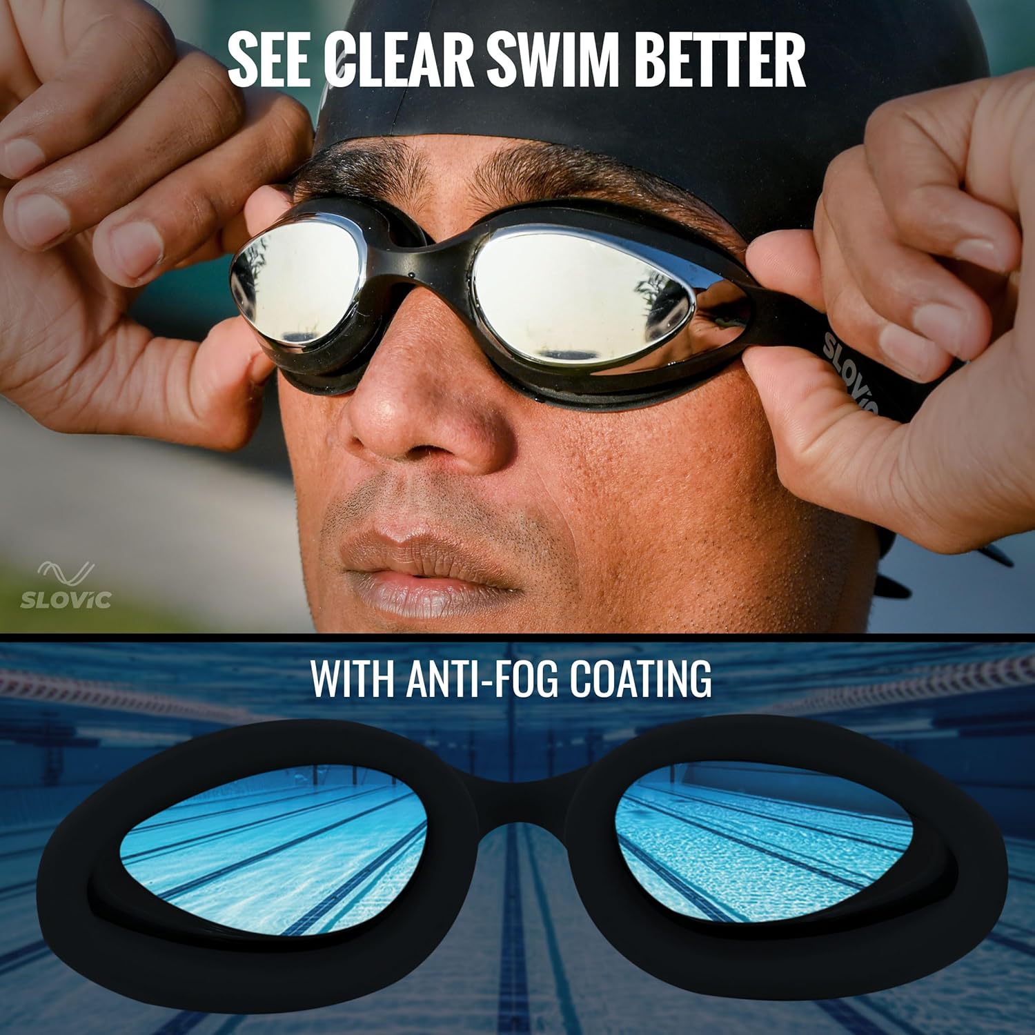 Swimming Combo – Goggles & Silicone Cap, Anti‑Fog, UV Protection, Universal Fit (Black)
