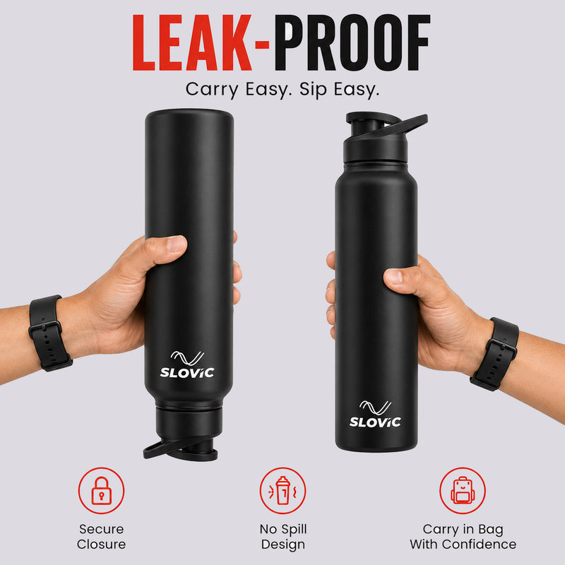 Steel Bottle 1L - Mat Black, Fridge - Sipper