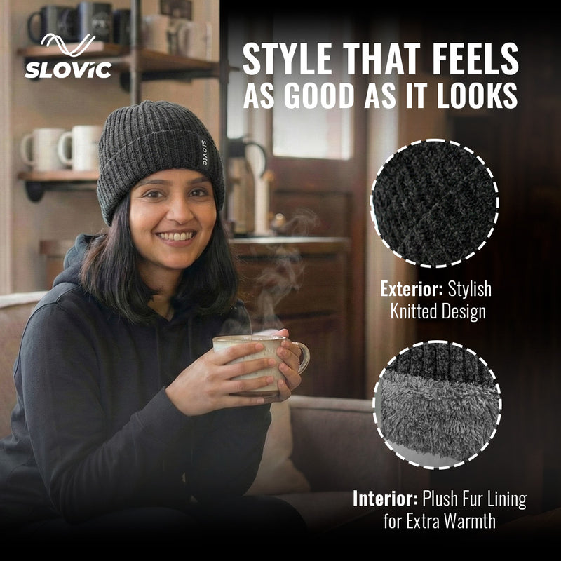Winter Cap for Men & Women - Roll Over Fit - Warm & Comfortable Blue Cap