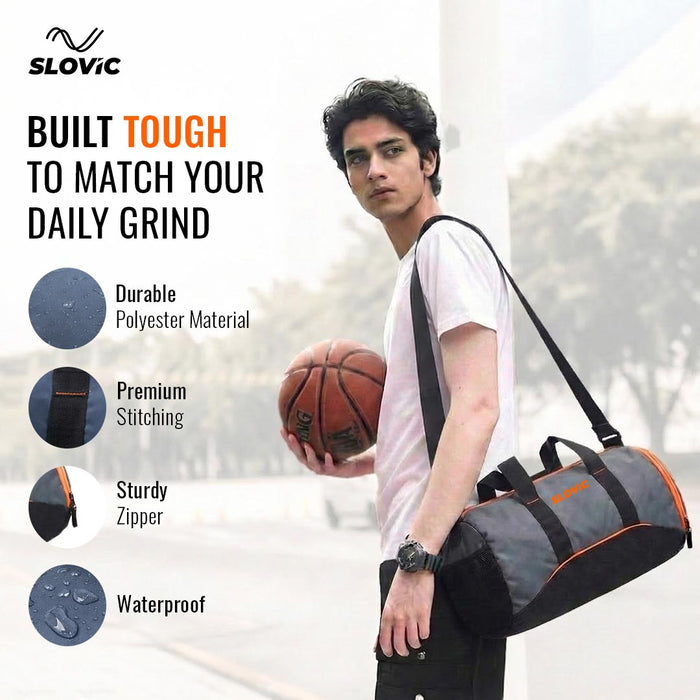 Slovic 22L Duffle Gym Bag with Adjustable Strap, Separate Shoe Compartment & 1 Mesh Pocket | Ideal for Gym & Travel Use