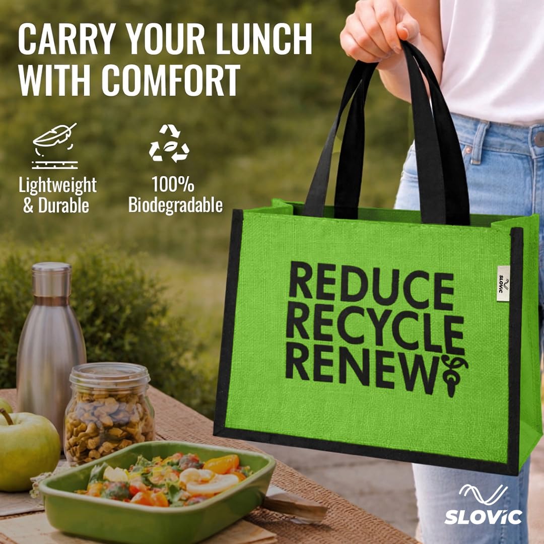 Jute Lunch Bag with Zipper for Office Use 12 L