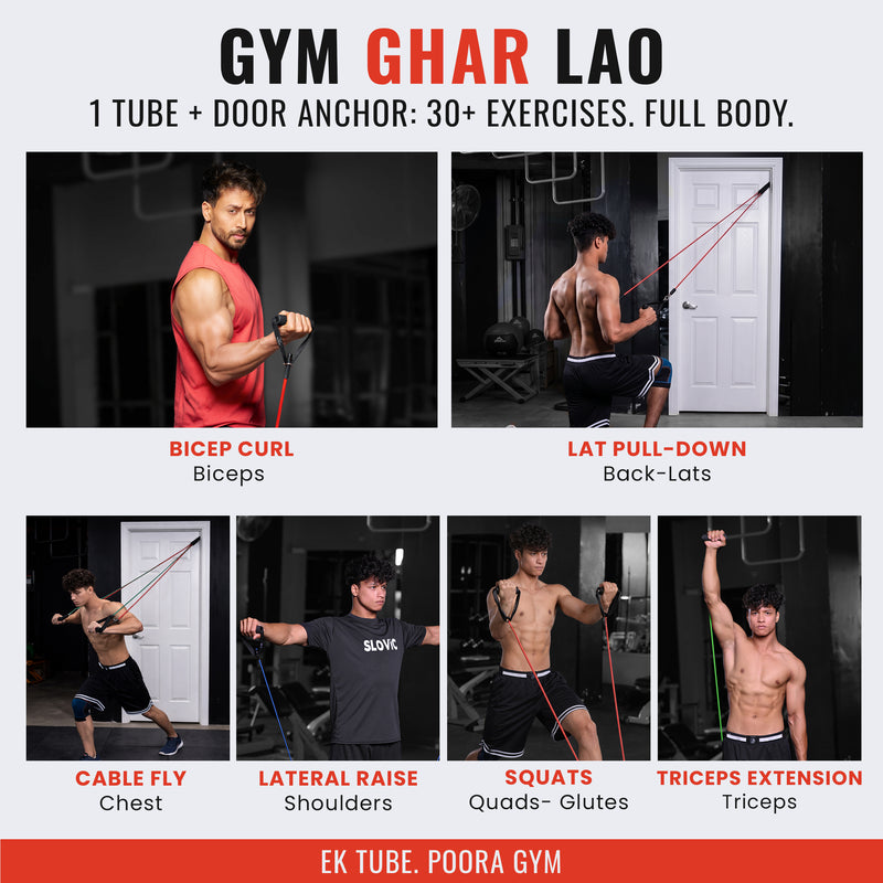 Home Gym Combo: 200kg No-Screw Bar + 5–45kg Resistance Tubes