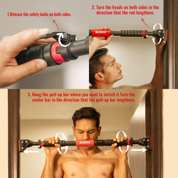 Slovic Pull up Bar for Home Kids [200 KG] | No Screw Pull Up Bar Wall Mounted with Anti-Skid Grip | Pull-up Bar for Home Workout | Gym Equipment for Home Workout (Length 72-110 CM)