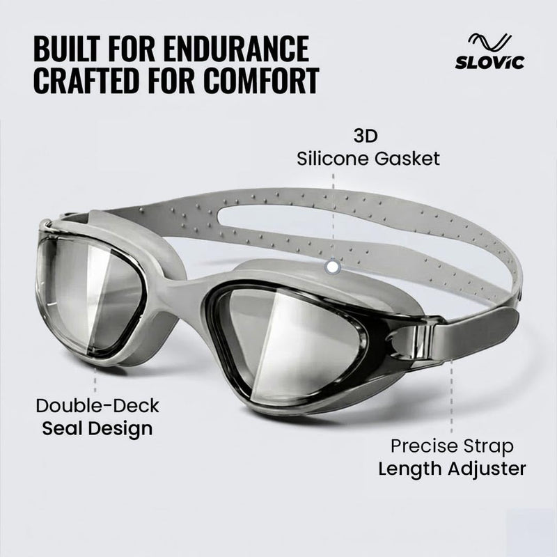 Swimming Goggles – Anti-Fog, UV Protection, Unisex, Easy-Adjust & Tangle-Free (Grey)