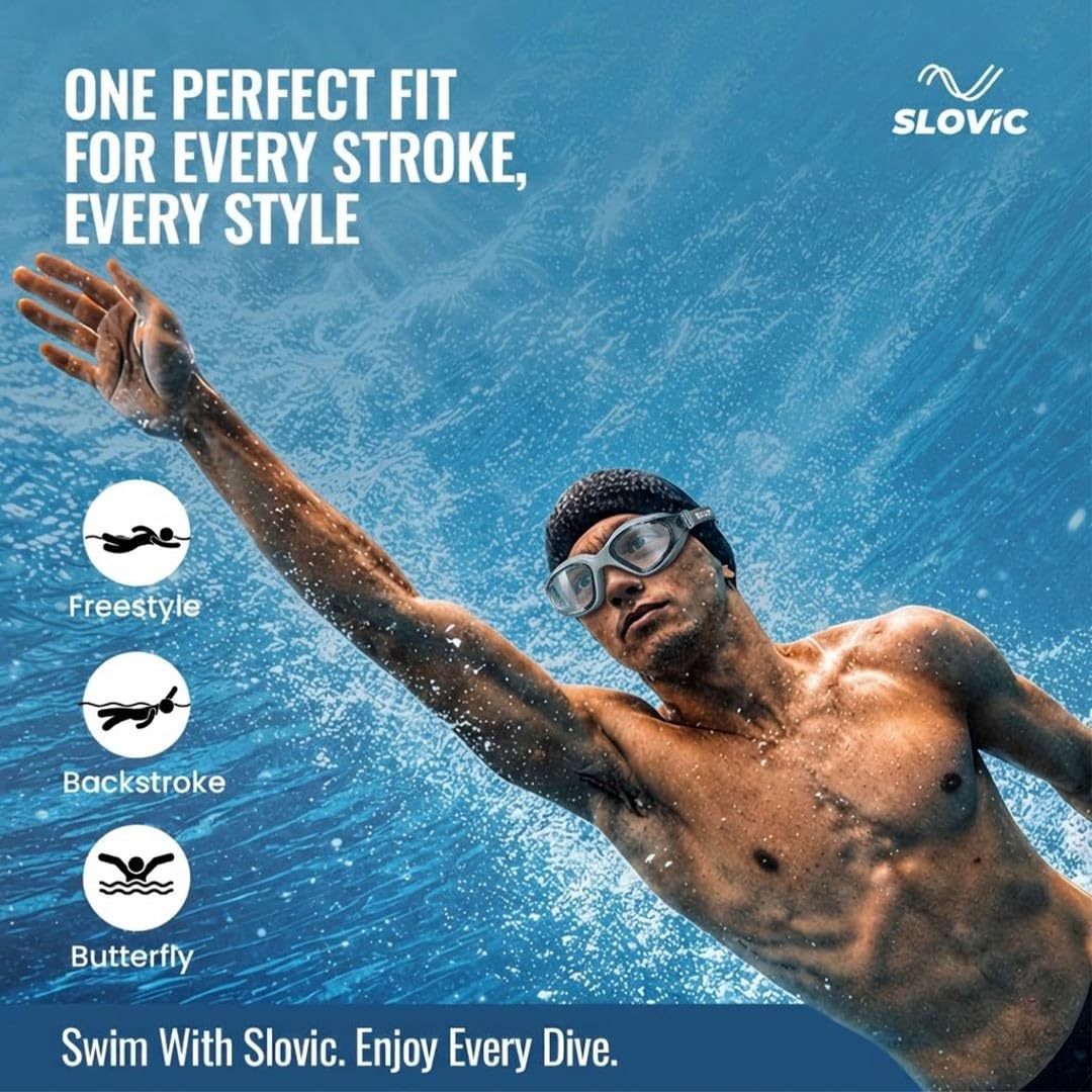 Swimming Goggles – Anti-Fog, UV Protection, Unisex, Easy-Adjust & Tangle-Free (Grey)