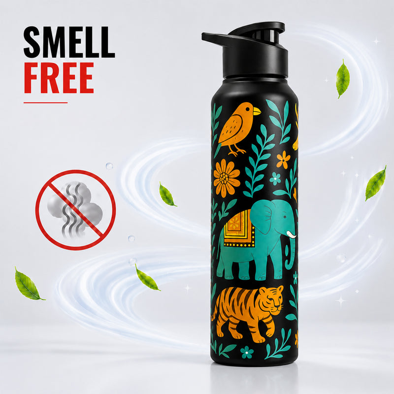 1L Stainless Steel Bottle with Art - India Design, Matt Finish