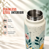 Insulated Water Bottle - 1 Litre - Up to 24 Hrs Hot & 12 Hrs Cold - Meadow Design