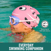 Fish Print Swim Cap for Girls (Pink) – 100% Silicone | Anti-Chlorine, Tear-Resist, Reduces Drag