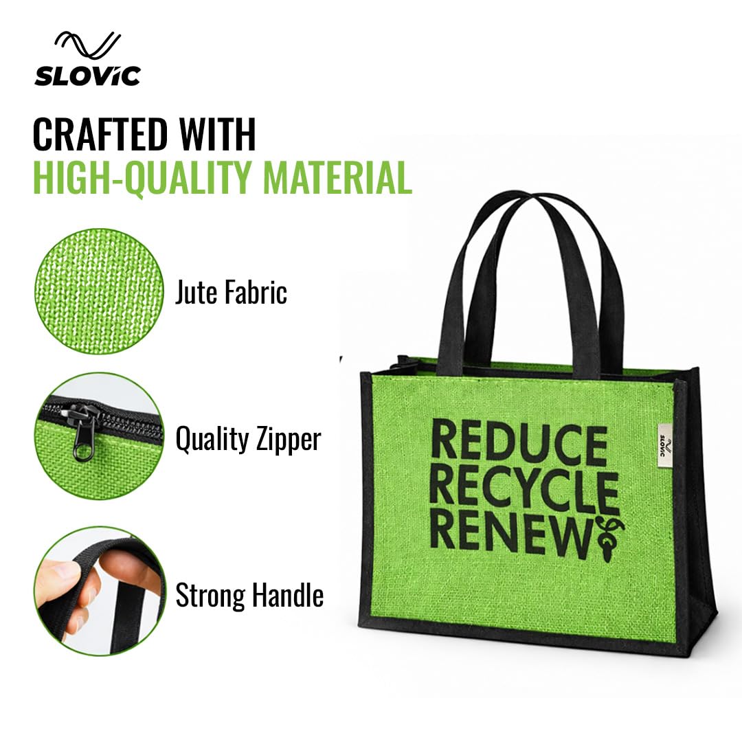 Jute Lunch Bag with Zipper for Office Use 12 L