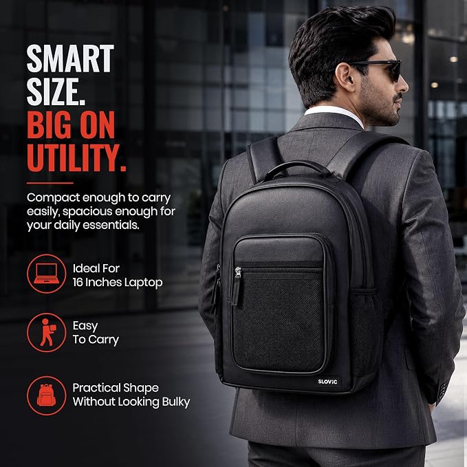 Laptop Bag for Men & Women 22 LTR - PU Leather Finish Backpack Bag - Black