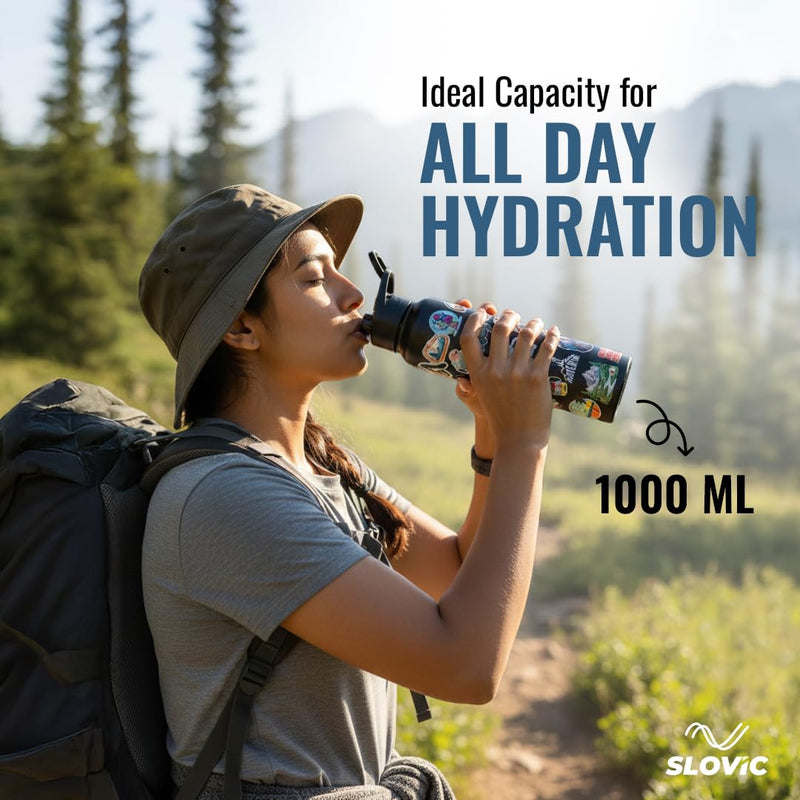 Steel Water Bottle 1L | BPA Free Leak-Proof Sipper Bottle